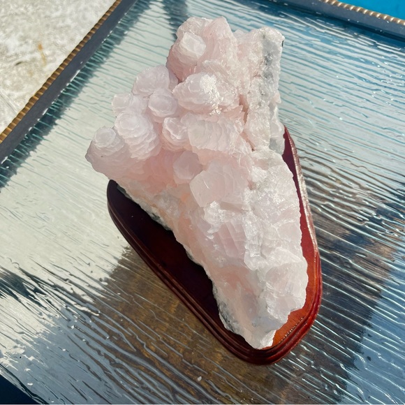 Mangano Calcite Large Pink Calcite Cluster w/ Wood Base Pink Calcite Home Decor - Picture 4 of 17